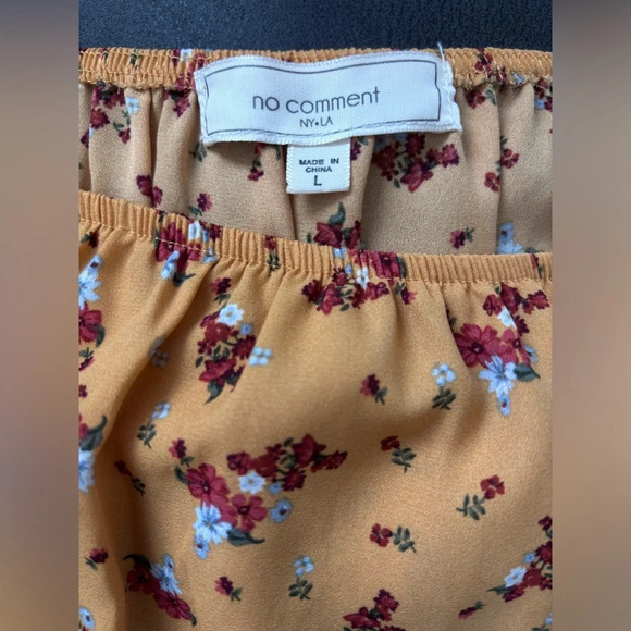 No Comment Floral Smocked Top Square Neck Long Sleeve Blouse Yellow L - Picture 2 of 3
